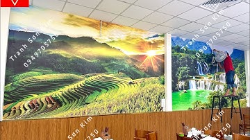 Thi Công Tranh Dán Tường Phong Cảnh Núi Rừng Tây Bắc Cho Quán Nhậu, Quán Ăn, Nhà Hàng.
