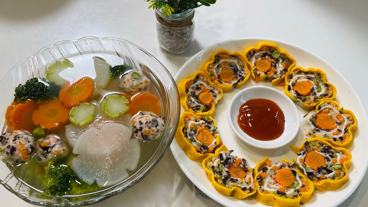 Chồng 🇨🇳 thử ăn món chả hoa ngũ sắc và canh ngũ sắc do vợ Việt Nam nấu