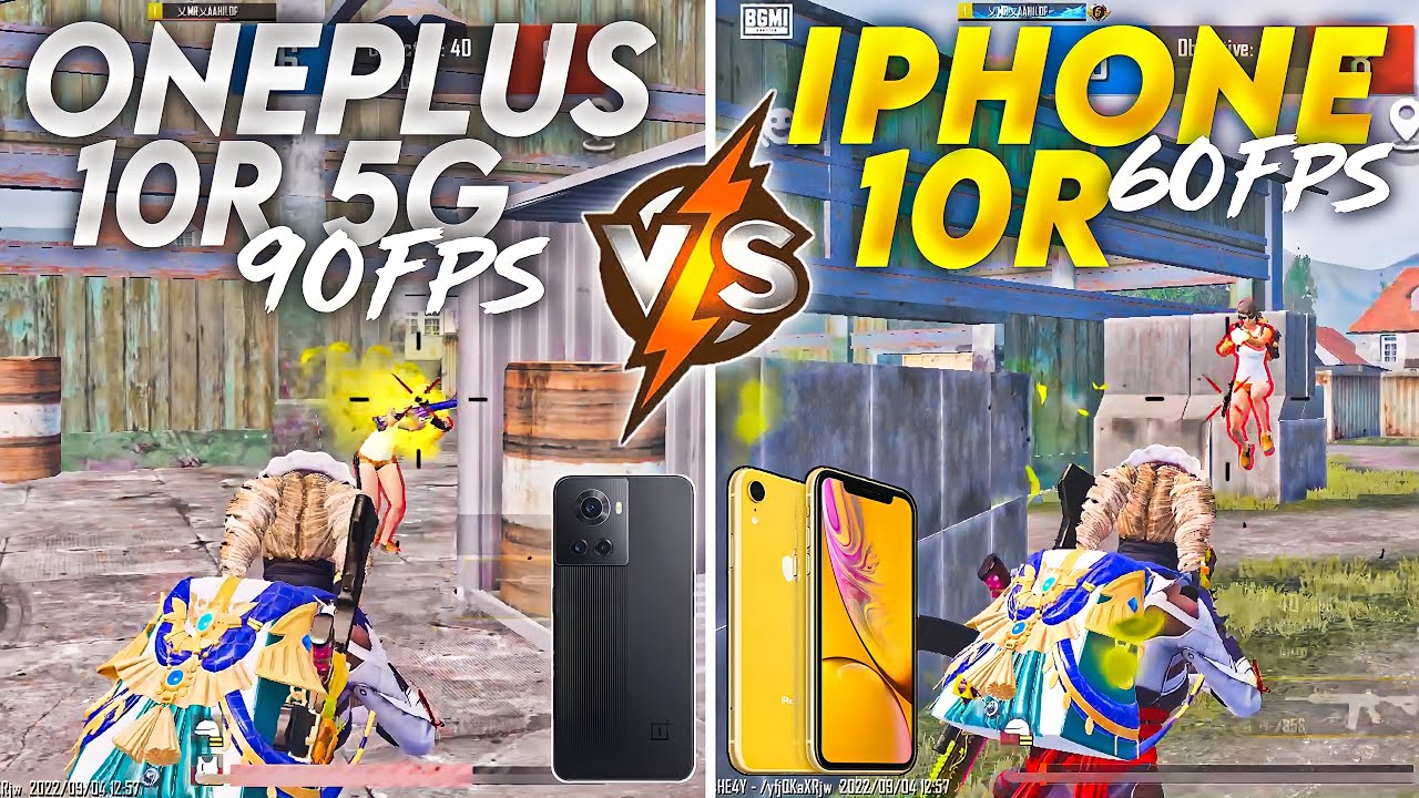 ONEPLUS 10R VS IPHONE 10R BGMI/PUBG TEST 2022🔥| ONEPLUS 10R 90FPS BGMI ...
