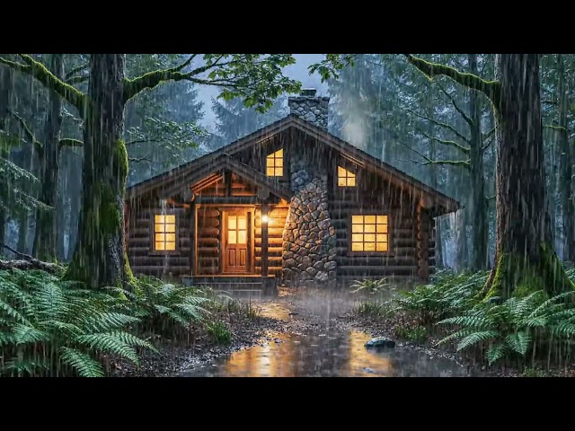 Cozy Rainy in Wooden House | Calming Evening Rain and Warm Cabin Ambience ASMR