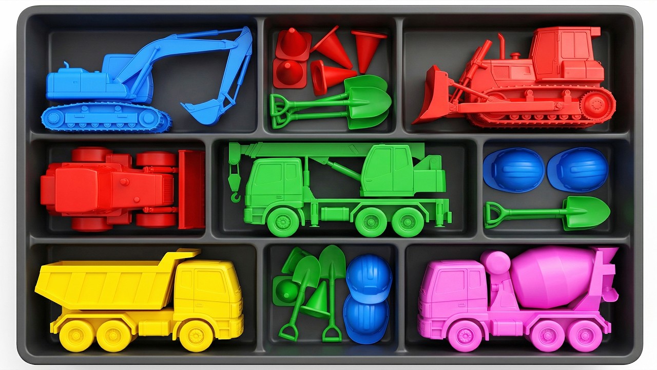 Learn Colors with Construction Trucks! 🚜 Color Song for Kids | Pink, Red, Blue, Green, Yellow