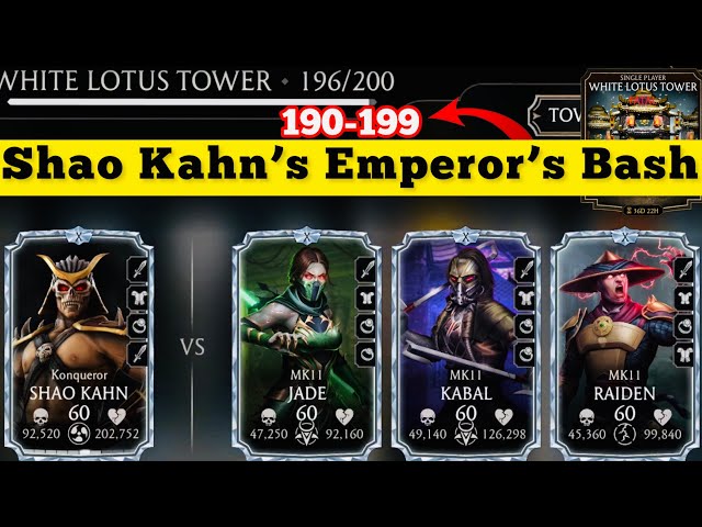 White Lotus Fatal Tower Hard Battle 190-199 Fight + Rewards | Shao Kahn’s Emperor’s Bash | MK Mobile class=
