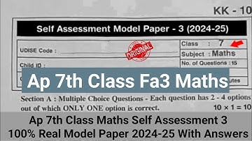 💯real Ap 7th class maths Fa3 question paper and answers 2025|7th maths self assessment 3 model paper