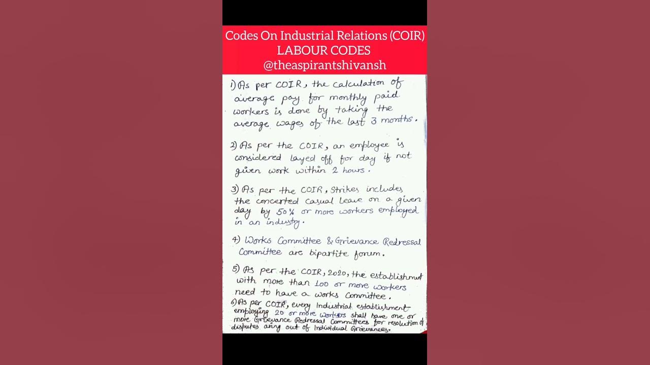 codes-on-industrial-relations-coir-labour-codes-for-upsc-epfo-apfc
