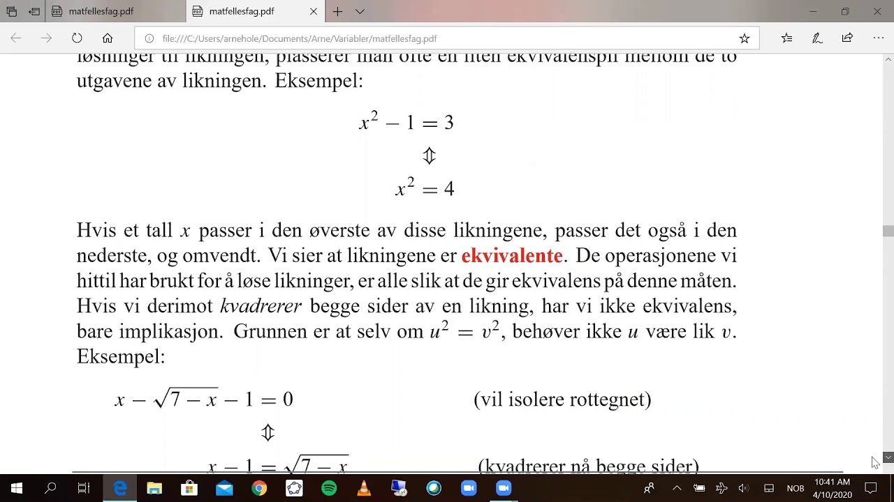 Matematikk fellesfag 4.6: Ekvivalens mellom likninger
