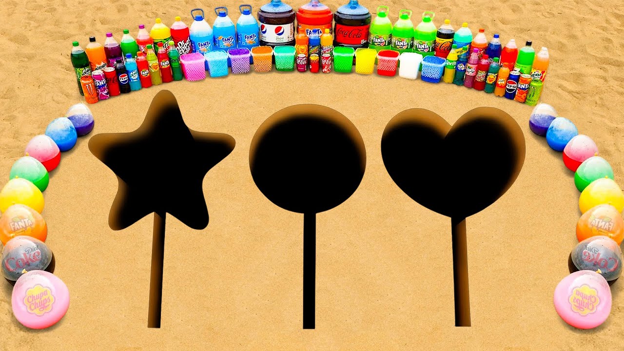 How to Make Star, Circle, Heart Lollipop with Orbeez, Big Coca Cola, Fanta, Mentos & Popular Sodas