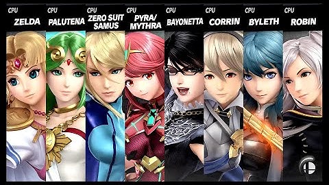 Zelda VS Palutena VS Zero Suit Samus VS Pyra / Mythra VS Bayonetta VS Corrin VS Byleth VS Robin