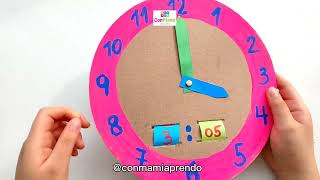Reloj analógico y digital de cartón para aprender a ver la hora
