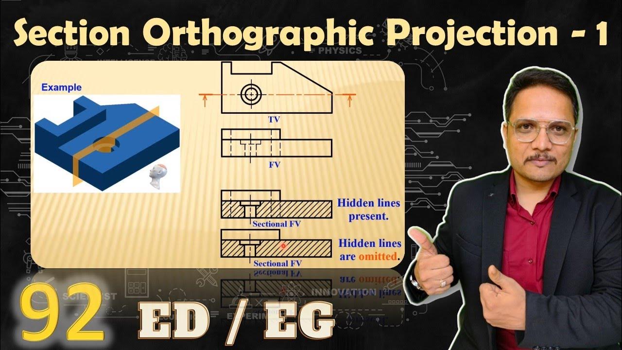 Section Orthographic Projection 1, Sectional view, Engineering Drawing