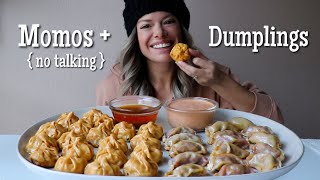 Spicy Fried Chicken Momo + Chorizo Dumplings MUKBANG | No Talking (Talking Removed)