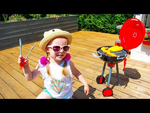 Gaby playing Cooking with BBQ Grill Toy | Gaby and Alex Kids Stories
