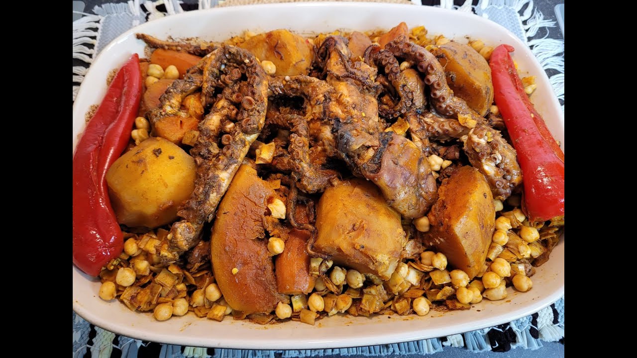 نواصر زمنية بالقرنيط 🌶️ محَرْحْرة مع طريقة تنضيف القرنيط، الأخطبوط /  Nwasser Tunisienne au poulpe 🐙