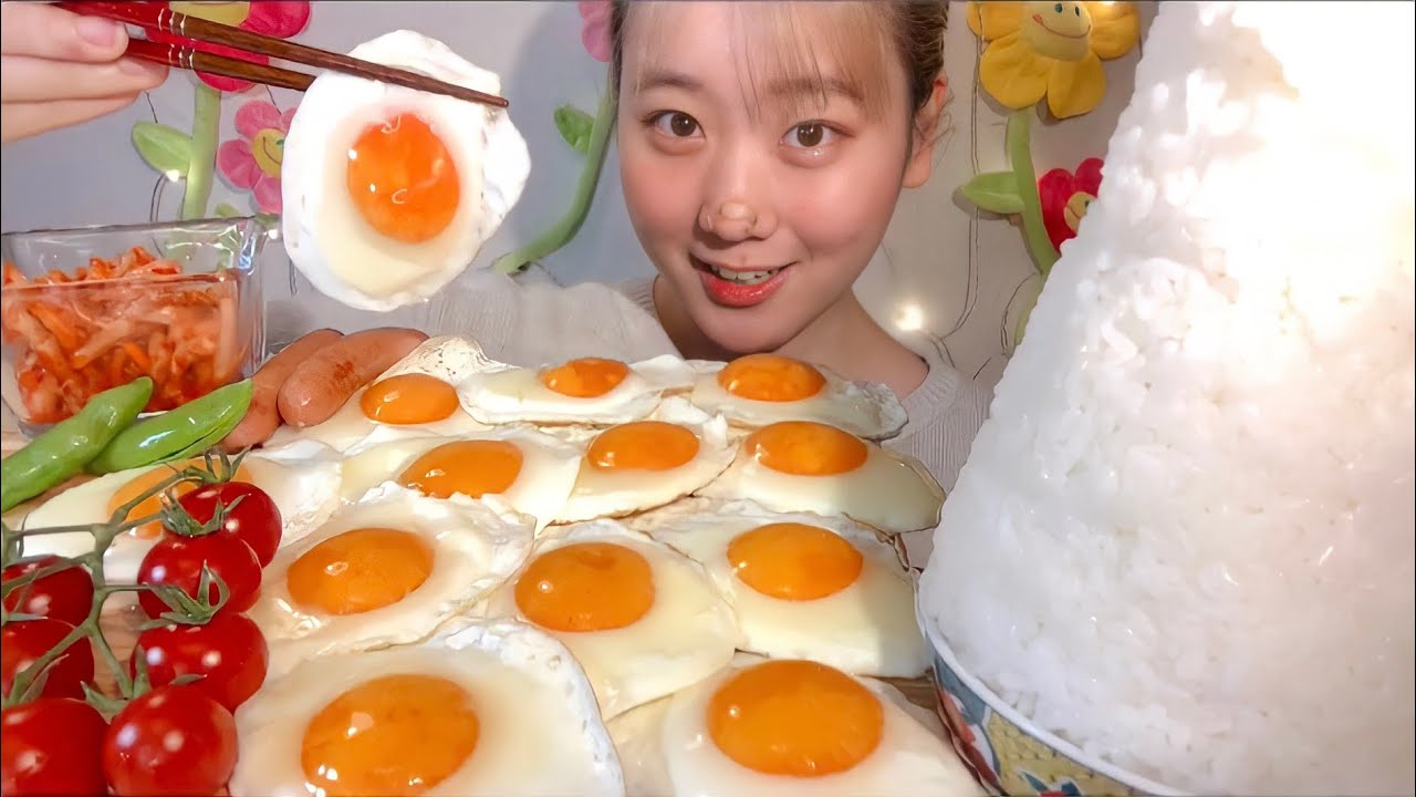 ASMR 目玉焼き Fried Egg 계란 후라이【咀嚼音/大食い/Mukbang/Eating Sounds】