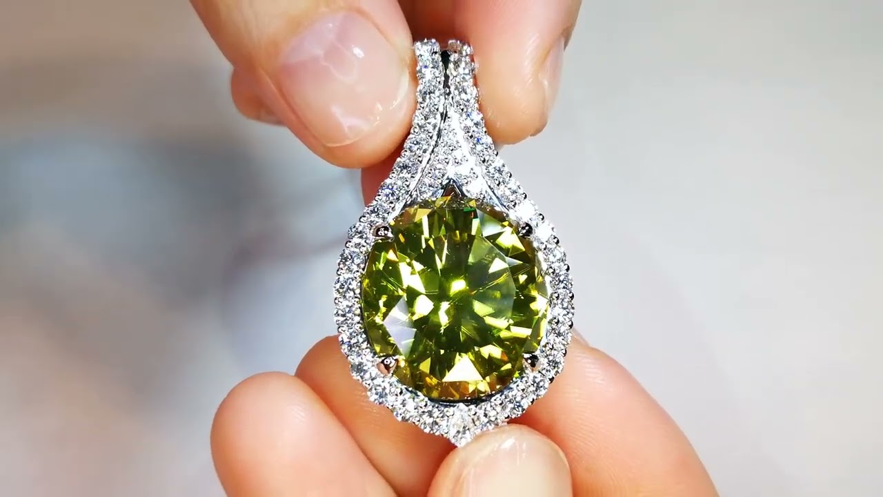 Vivid Canary Yellow Zircon Necklace with D Flawless Diamonds set