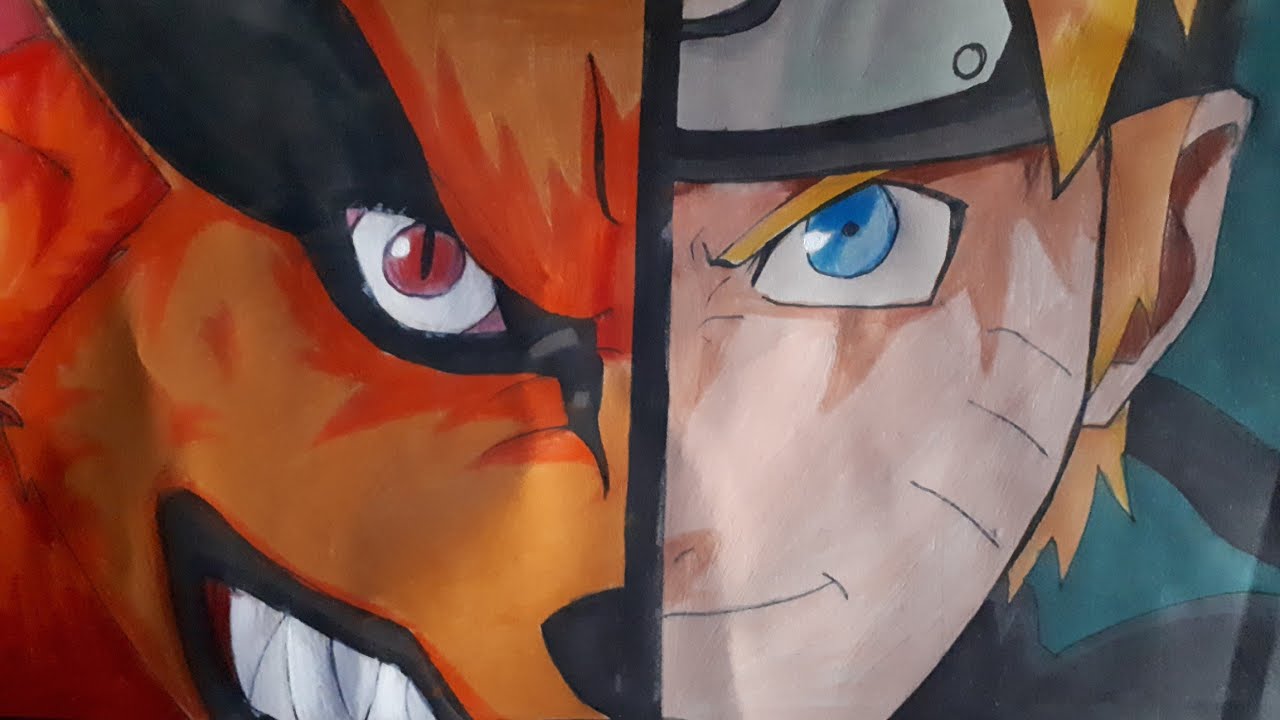 I drew today Naruto and Kurama from the Anime Naruto Shippuden