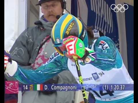 Enjoy highlights of the women's alpine skiing giant slalom event at the Lillehammer 1994 Winter Olympic Games. Athletes featured in this video : COMPAGNONI D...
