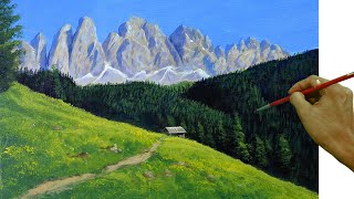 Acrylic Landscape Painting in Timelapse / Hut in the Mountain