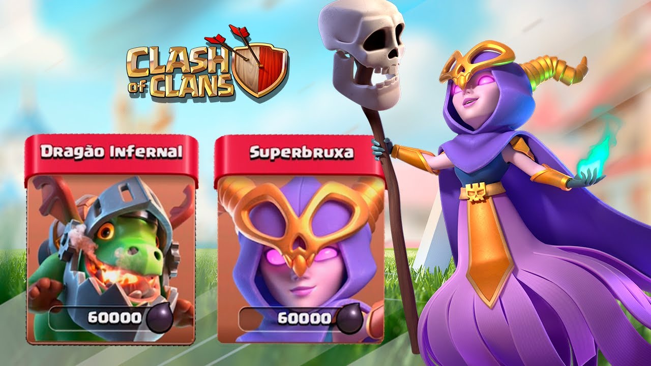 JOGUEI COM AS NOVAS SUPER TROPAS "SUPER BRUXA e BIG BOY" e DRAGÃO INFERNAL NO CLASH OF CLANS