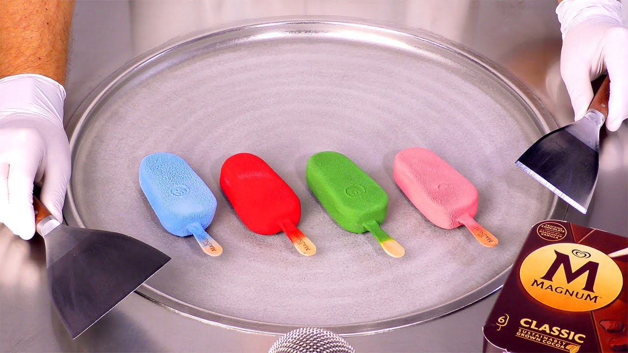 Четырехцветные роллы с мороженым Magnum: сытное фуд-арт (ASMR)