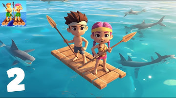 Raft Survivors - Gameplay Walkthrough Part 2 - Expanding the Raft & Fighting Sharks (iOS, Android)
