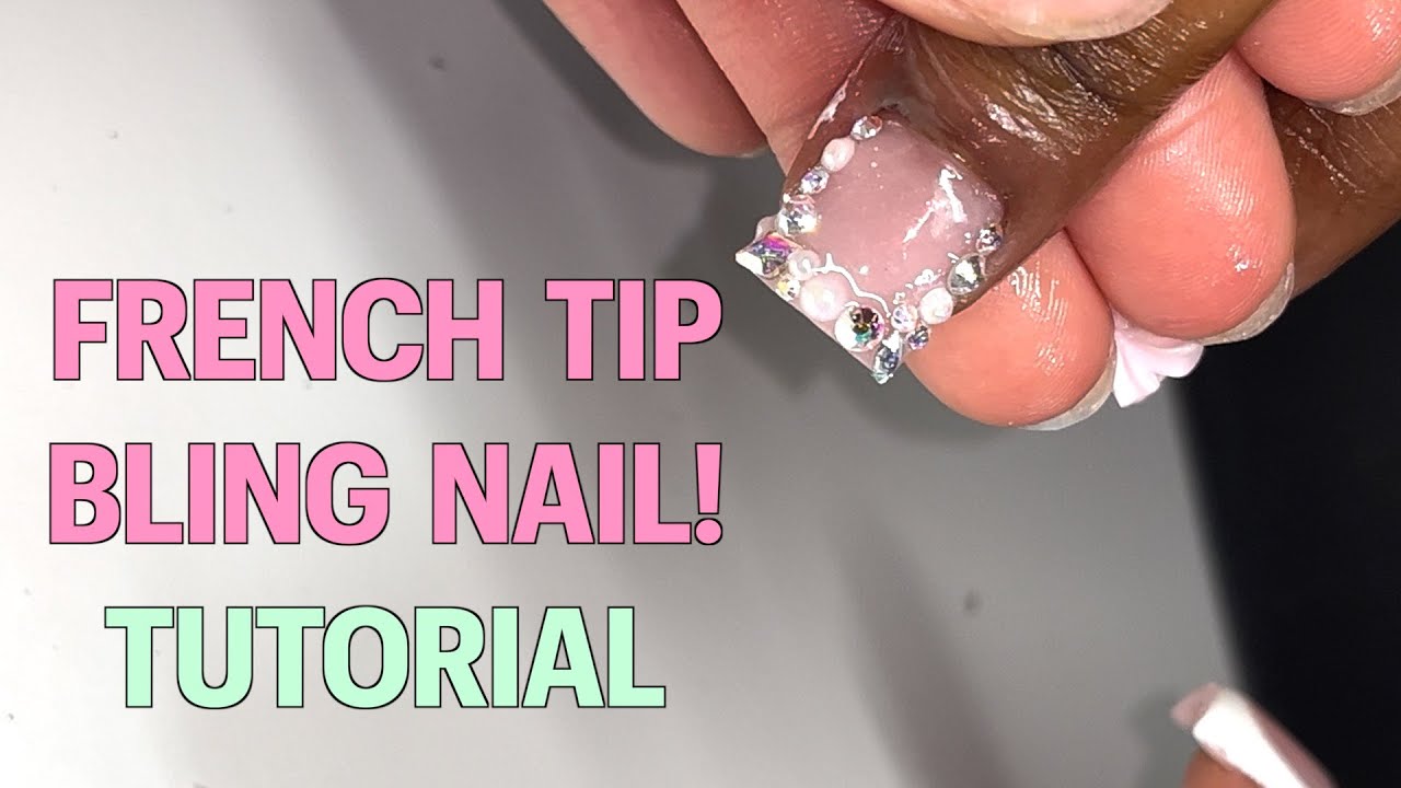 HOW TO French Tip Bling Nail! Short Acrylic Nails