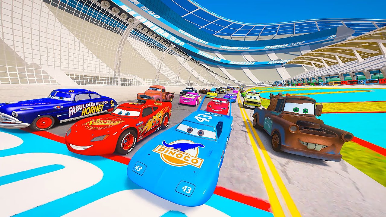 Race Disney Pixar Cars Florida 500 McQueen VS Truck Mater The King