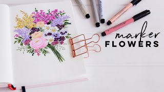 How To Illustrate Loose Florals Using Markers + Brush Pens