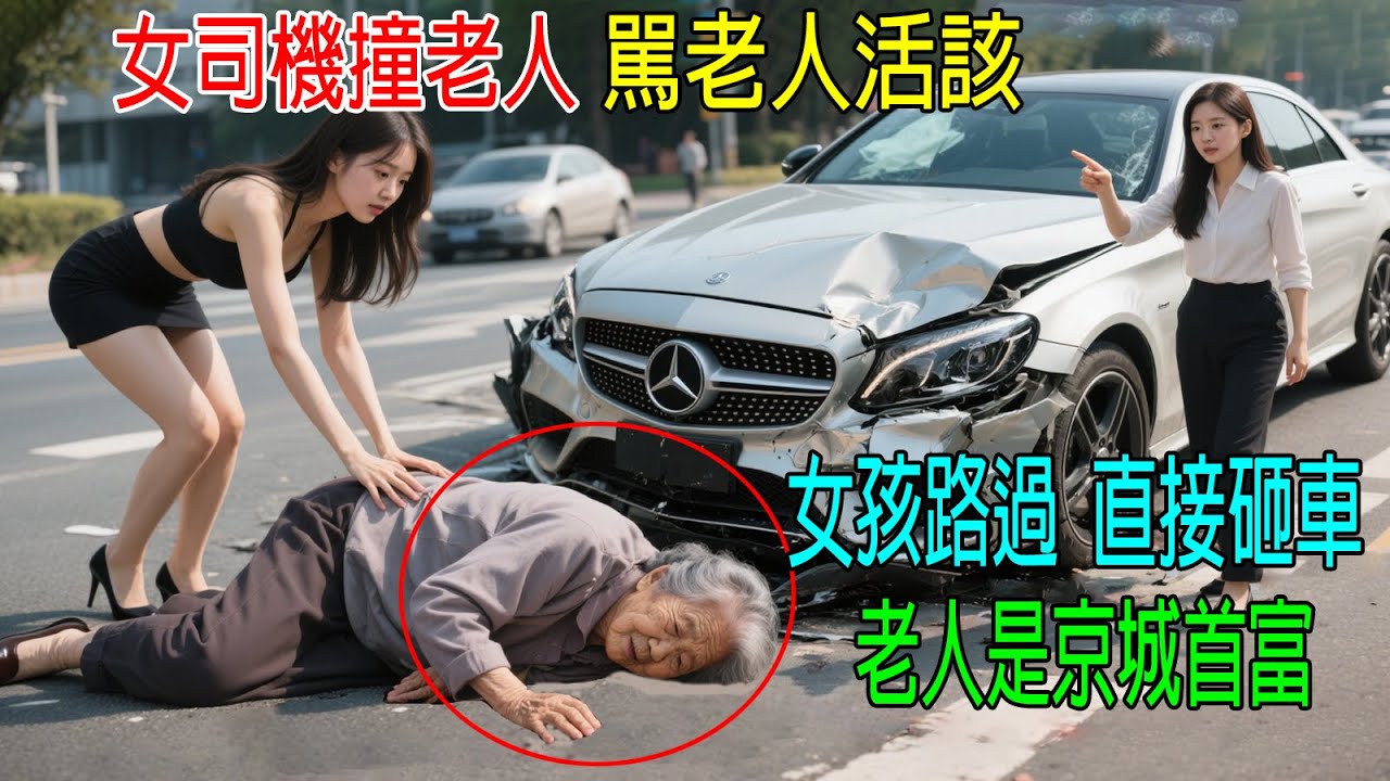 女司機撞老人，駡老人活該，女孩路過很生氣，直接把車砸稀巴爛，沒想到老人是京城首富！