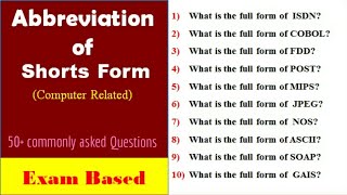 Important Full forms| GK Computer Abbreviations| GK Questions for exams | Competitive exam Questions