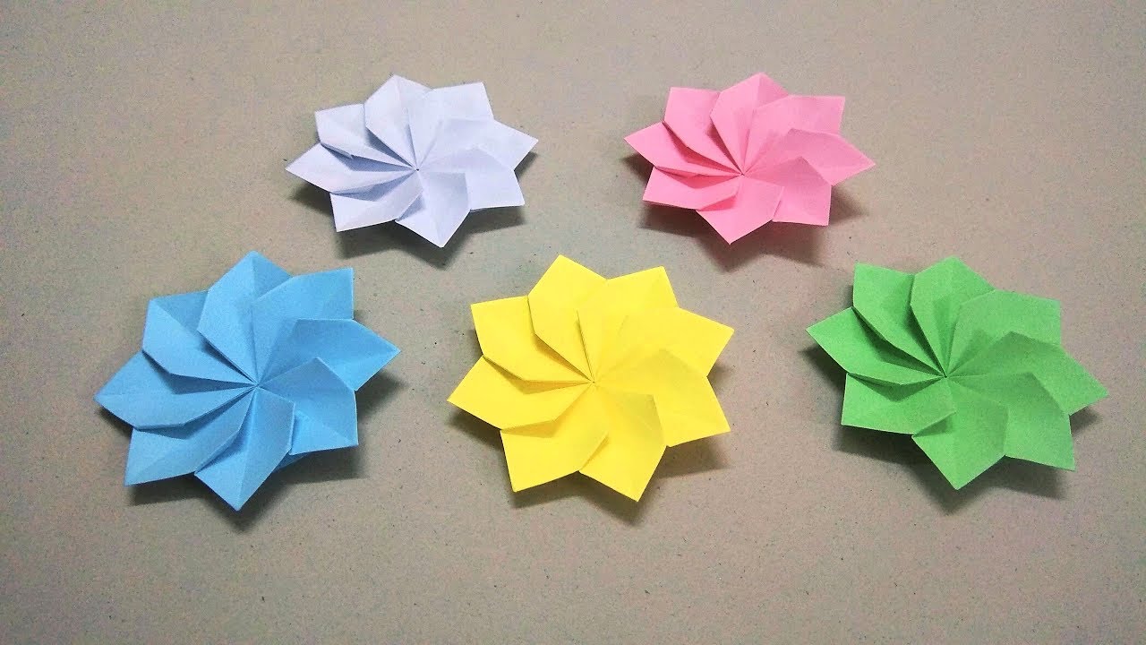 Cách gấp hoa cúc 8 cánh bằng giấy - Origami flower Dahlia - Gấp ...