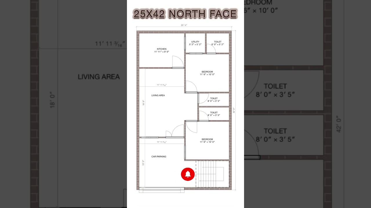 25X42 NORTH FACE VASTU PLAN||