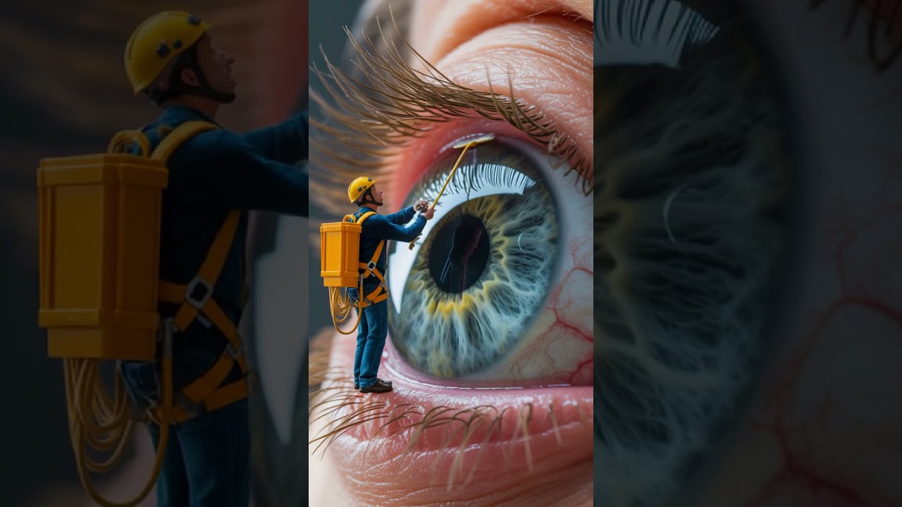 Miniature Man Cleaning an Eyeball | Absurd miniature AI Content Creation