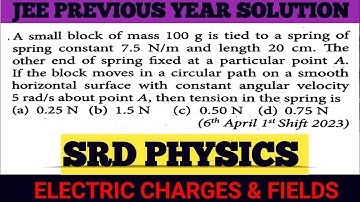 A small block of mass 100g is tied to a spring of spring constant 7.5N/m and length 20cm....JEE 2023