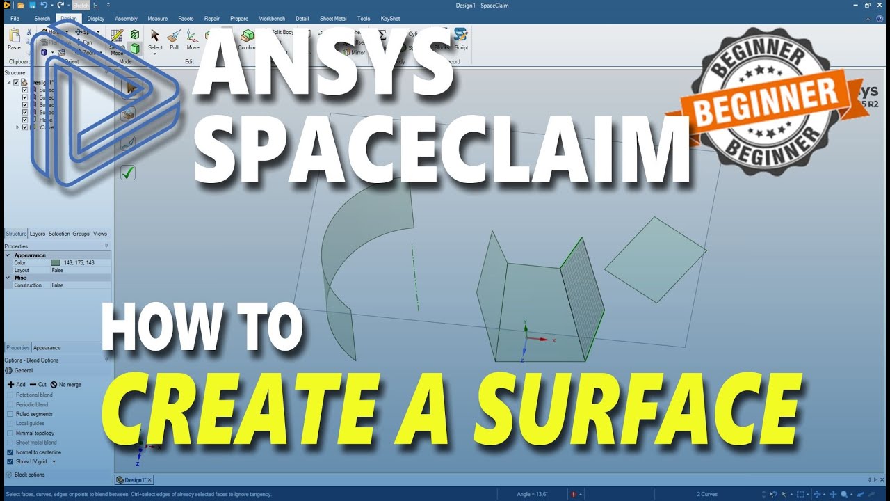Ansys Spaceclaim How To Create A Surface - YouTube