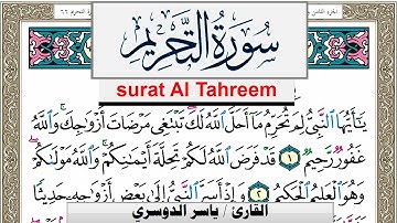 سورة التحريم مكتوبة ياسر الدوسري Surah Al Tahreem Yasser Al Dosari  برواية حفص عن عاصم