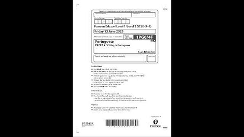 2025 Pearson EDEXCEL GCSE Portuguese Paper 4 1pg0 4f Writing In Portuguese FoundATIon Tier