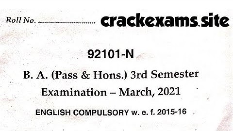 B.A. (Pass Course) MDU March-2021 English 92101-N 3rd Semester Question Paper