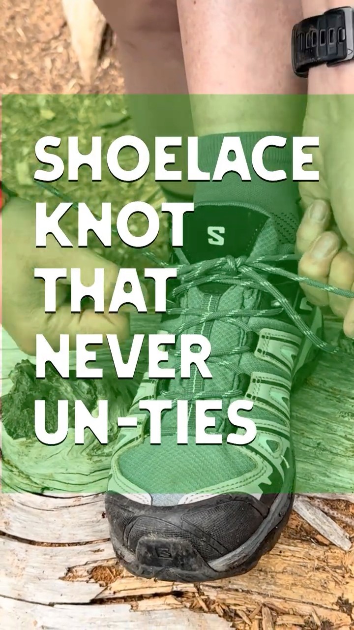 Tying a secure lacing knot on a low-cut hiking shoe on the trail