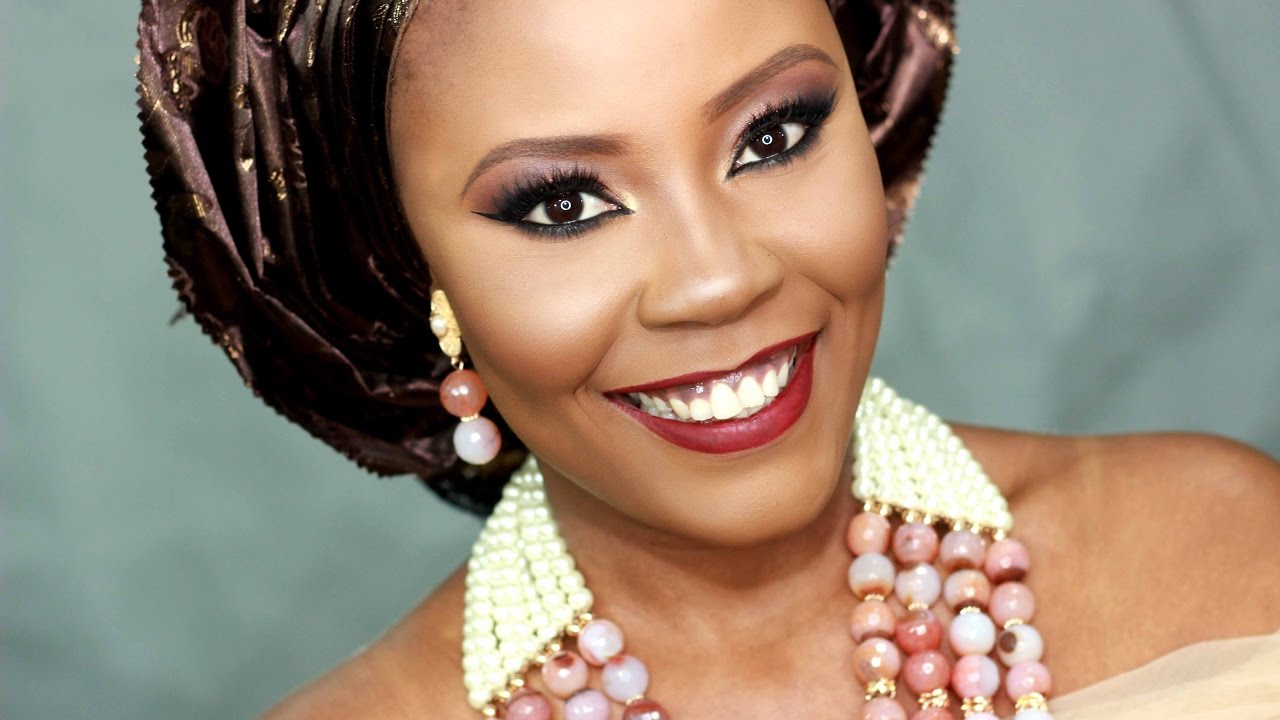 Bombshell | Emi Sparkles in Glitter Nigerian Bride Traditional Makeup + Gele - YouTube