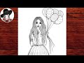How to draw a girl with balloons || #Shorts