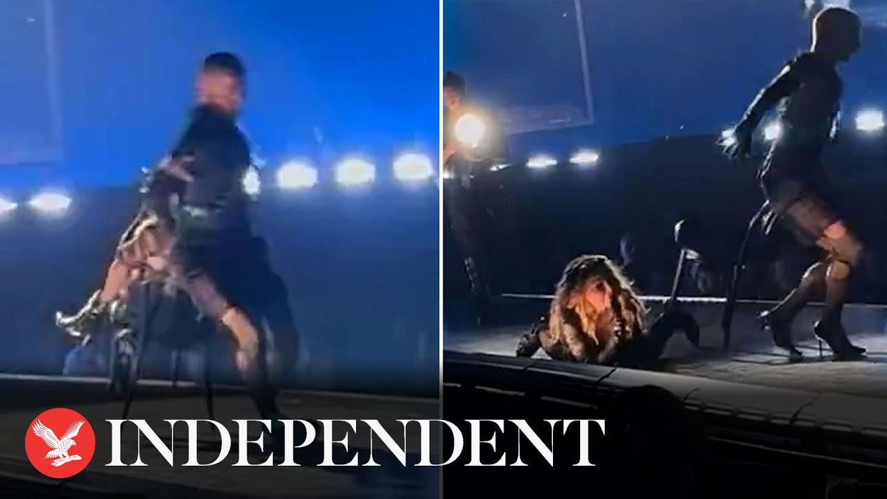 Madonna falls backwards off chair mid song during Seattle concert
