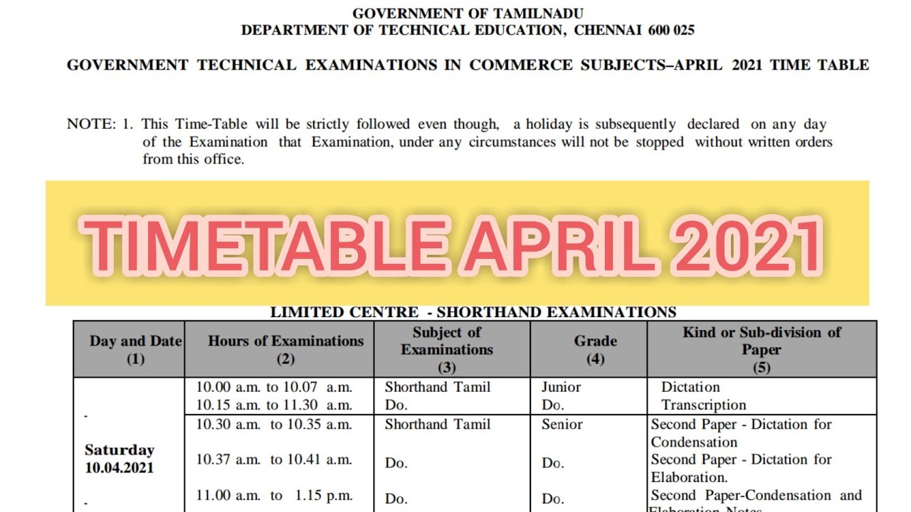 TN TYPEWRITING SHORTHAND EXAM DATE, TIME, TIMETABLE OFFICIAL ANNOUNCEMENT APRIL 2021
