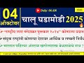 04 Oct 2025 | Daily Current Affairs 2025 | Current Affairs Today |Chalu Ghadamodi 2025 |Suhas Bhise