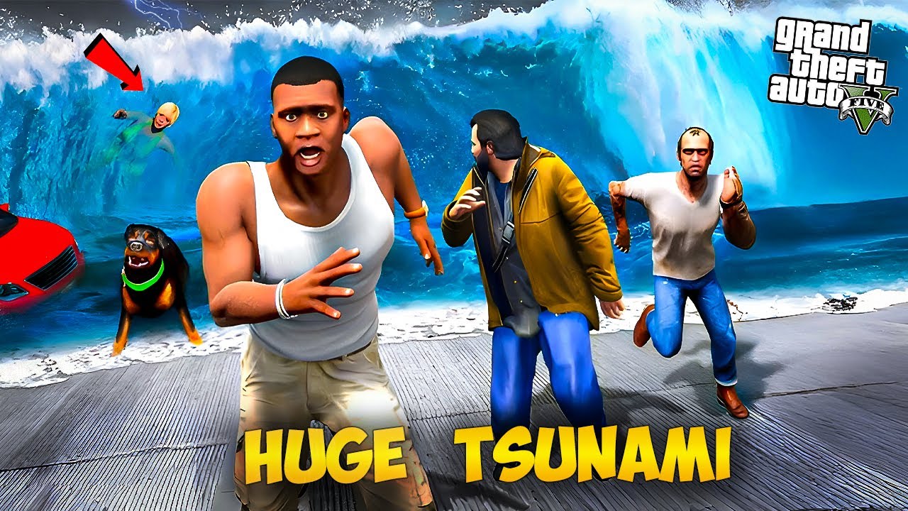 Surviving The Biggest Tsunami Attack in Gtav😱!