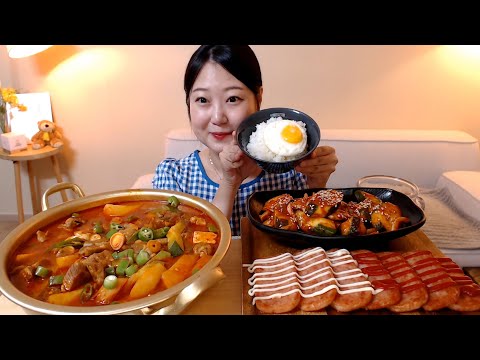 목살과 감자 듬뿍 넣은 얼큰한 고추장찌개 스팸구이 오이무침 먹방 집밥 한식 Gochujang Jjigae <strong>Spam</strong> Koreanfood mukbang Eatingsound