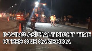 Paving with Intelligent Compaction ASPHALT at NIGHT WORKING