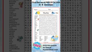 Weather Word Search-Find PRECIPITATION #wordsearch #wordgames #puzzlegame #weathergame #puzzle #rain