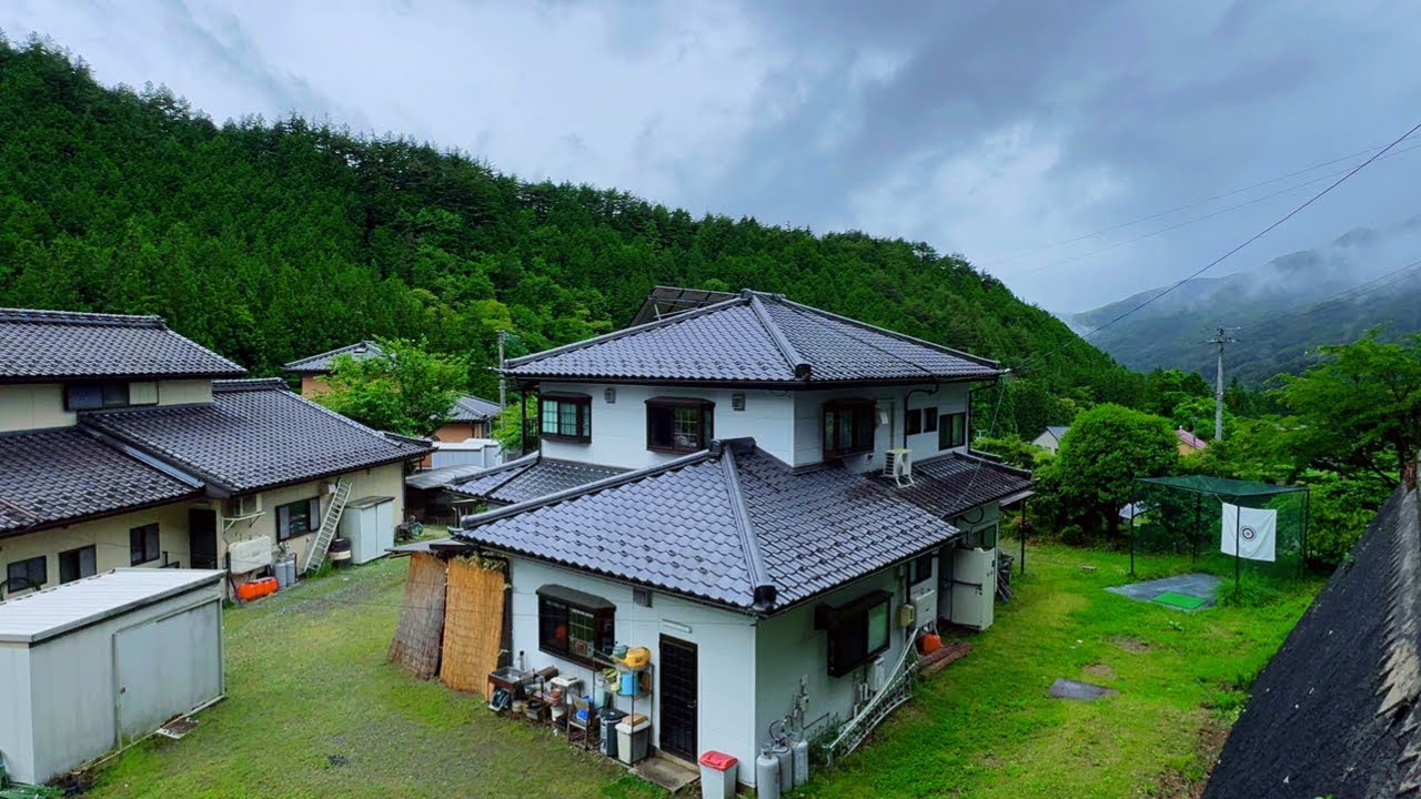 Heavy Rain Walk Beautiful Japanese Countryside Village Walking Tour Nagano, Japan 4K HDR