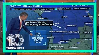 Freeze Warning, Frost advisorieso in effect for some Florida counties