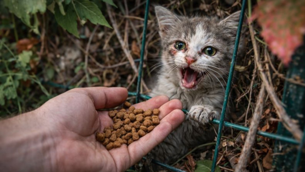 Голодный котёнок плакал несколько дней… пока его наконец не нашли. Субтитры!